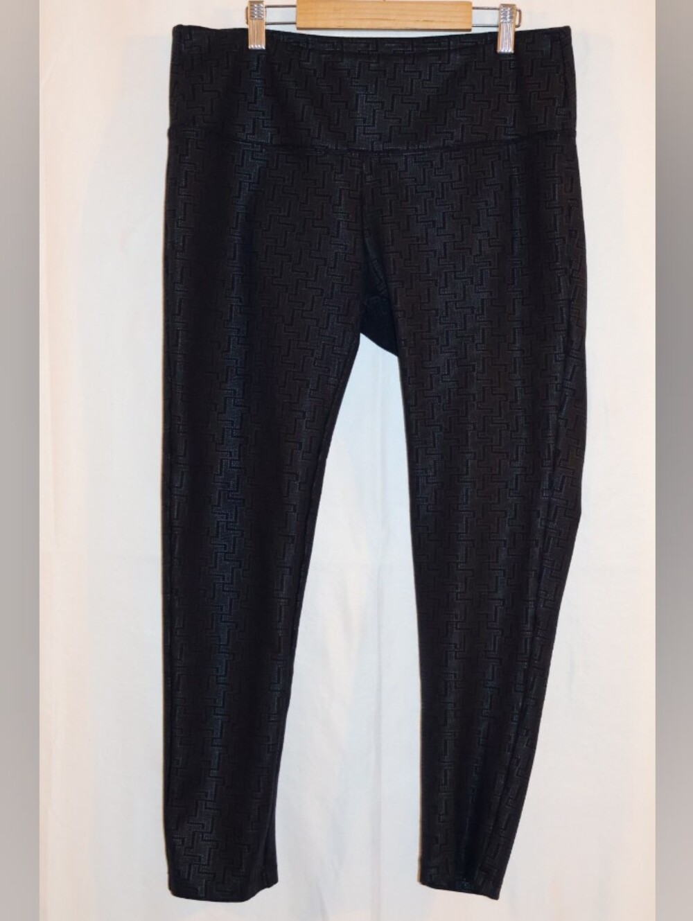 Slimsation By Multiples Dark Blue Textured Geometric Tummy Control Leggings.